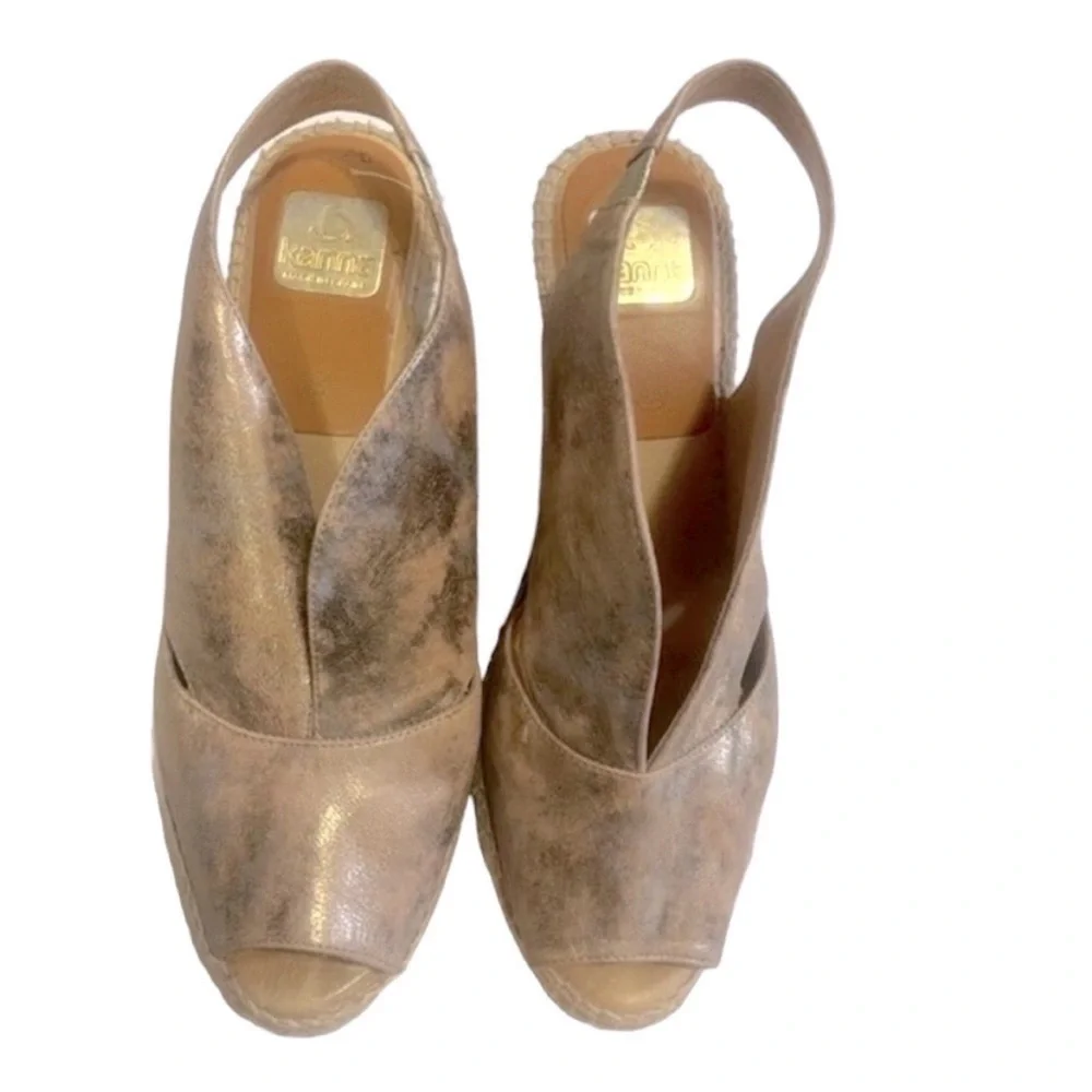 KANNA Wedge Sandals Leather Gold Tan Espadrille‎  Slingback Size 9.5 Platform